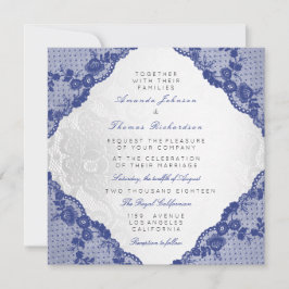 Classic Silver White Navy Lace Wedding Einladung