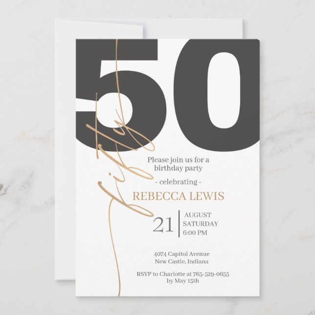Classic Simple 50th Modern Adult Birthday Einladung (Vorderseite)