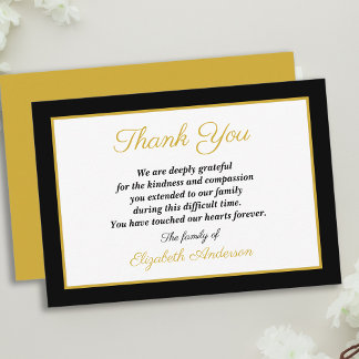 Classic Simple Beileid Vielen Dank Black and Gold Dankeskarte