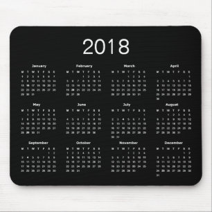Classic Simple Black and White 2018 Calendar Mousepad
