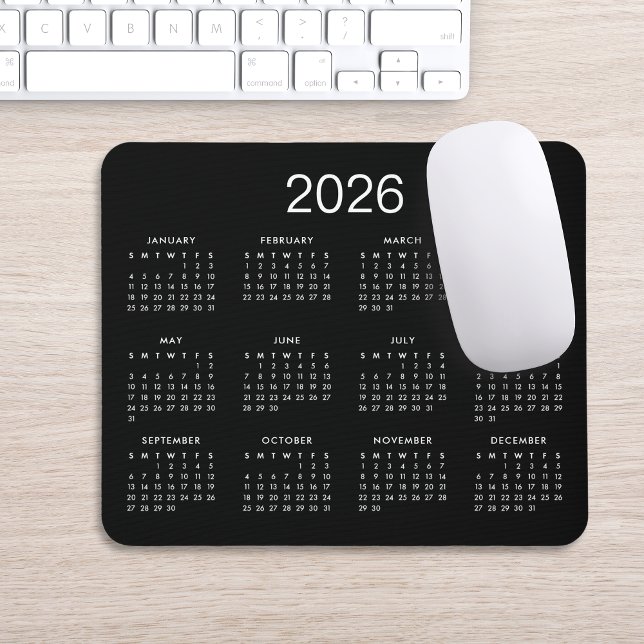 Classic Simple Black and White 2026 Calendar Mousepad (Von Creator hochgeladen)