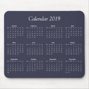 Classic Simple Blue and White 2019 Calendar Mousepad