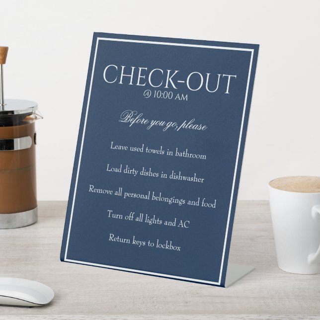 Classic Simple Blue Guest Karo Out Table Sign Sockelschild (In SItu)