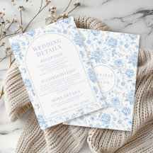Classic Simple Blue Porzellan Wedding Details Card