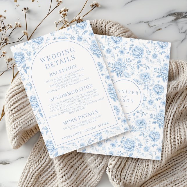 Classic Simple Blue Porzellan Wedding Details Card Begleitkarte (Von Creator hochgeladen)