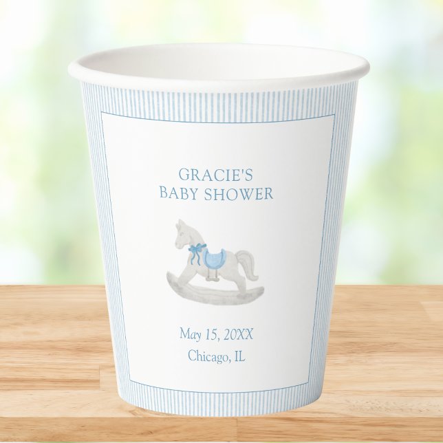 Classic Simple Blue Rocking Horse Boy Baby Shower Pappbecher (Von Creator hochgeladen)