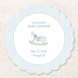 Classic Simple Blue Rocking Horse Boy Baby Shower Untersetzer