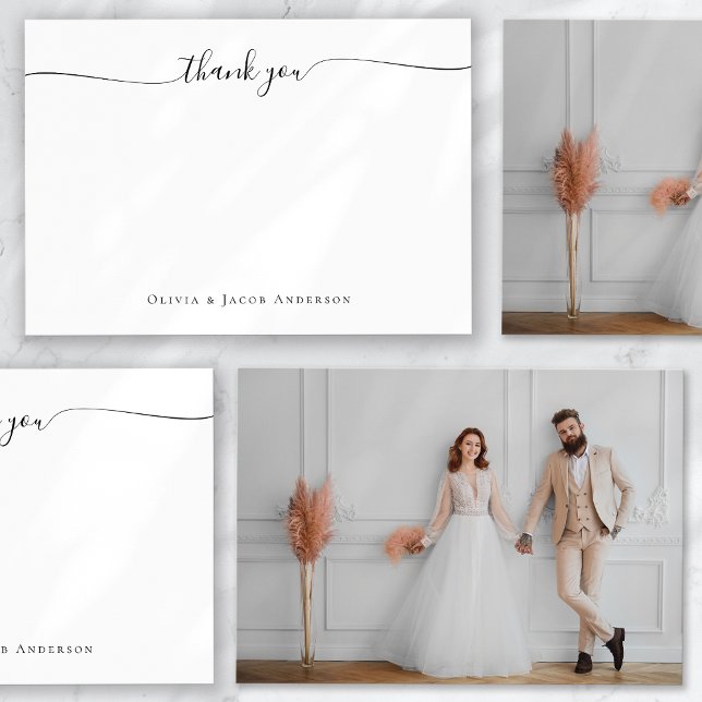 Classic Simple Calligraphy Foto Wedding Dankeskarte (Von Creator hochgeladen)