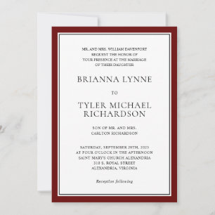 Classic Simple Elegance Burgundy Edging Wedding Einladung
