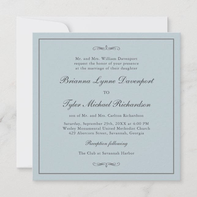 Classic Simple Elegance Dusty Blue Square Wedding Einladung (Vorderseite)