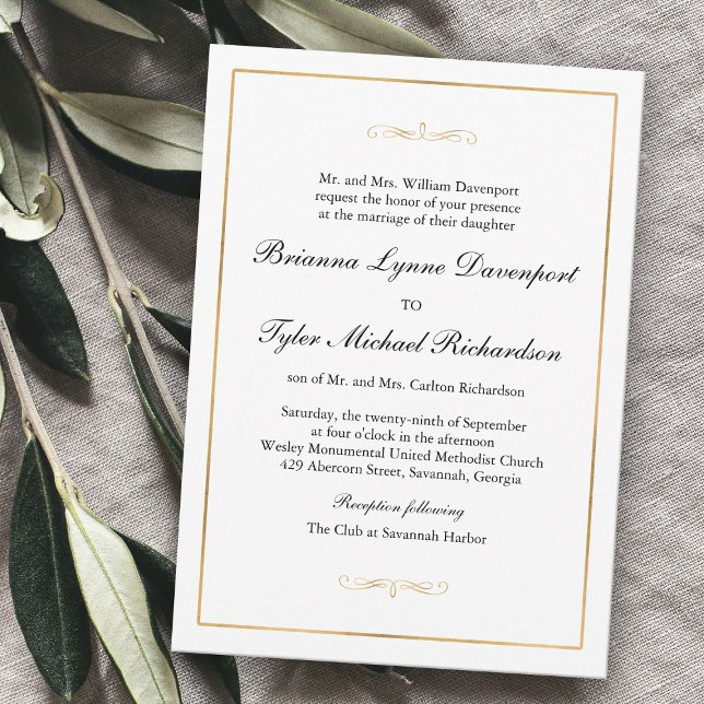 Classic Simple Elegance Gold Border Wedding Einladung (Von Creator hochgeladen)