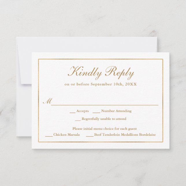 Classic Simple Elegance Gold RSVP avec choix de me (Devant)