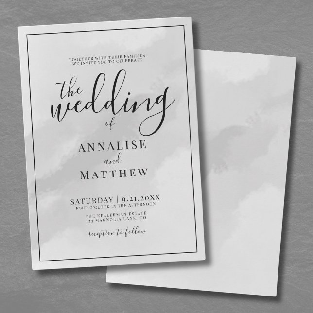 Classic Simple Elegance Watercolor Gray Wedding Einladung (Classic Simple Elegant Watercolor Gray Wedding Invitation)