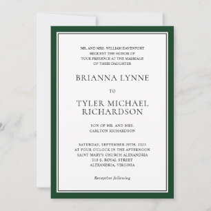 Classic Simple Eleganforest Green Edging Wedding Einladung