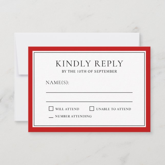 Classic Simple Elegant RSVP avec bordure rouge (Devant)