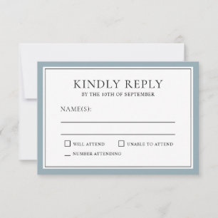 Classic Simple Elegant RSVP avec Dusty Blue Edging
