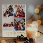 Classic Simple Four-Foto Merry Christmas Gold Folien Feiertagskarte<br><div class="desc">Feiern Sie die Saison mit dieser einzigartigen, klassischen, einfachen 4-Foto Merry Christmas Gold-Urlaubskarte mit einer Touch Vintagen Charmes. Das minimalistische Design präsentiert eine elegante goldene Farbpalette, die den gemütlichen Geist des Winters widerspiegelt. Seine moderne Anziehungskraft, gepaart mit der traditionellen Formulierung, schafft ein perfektes Gleichgewicht zwischen Luxus und Klasse. Die niedliche...</div>