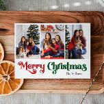 Classic Simple Frohe Weihnachten Drei Foto<br><div class="desc">Feiern Sie die Saison mit dieser einzigartigen, klassischen, einfachen Frohen Weihnachten drei Foto-Urlaubskarte mit einer Touch von Vintagem Charme. Das minimalistische Design präsentiert eine elegante Rot-Grün-Farbpalette, die den gemütlichen Geist des Winters widerspiegelt. Seine moderne und lustige Anziehungskraft, gepaart mit der traditionellen Formulierung, schafft ein perfektes Gleichgewicht zwischen Kühnheit und Klasse....</div>