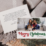 Classic Simple Frohe Weihnachten Große ein Foto<br><div class="desc">Feiern Sie die Saison mit dieser einzigartigen, klassischen, einfachen Frohen Weihnachten großen ein Foto-Urlaubskarte mit einer Touch von Vintagem Charme. Das minimalistische Design präsentiert eine elegante Rot-Grün-Farbpalette, die den gemütlichen Geist des Winters widerspiegelt. Seine moderne und lustige Anziehungskraft, gepaart mit der traditionellen Formulierung, schafft ein perfektes Gleichgewicht zwischen Kühnheit und...</div>