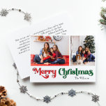 Classic Simple Frohe Weihnachten Zwei Foto<br><div class="desc">Feiern Sie die Saison mit dieser einzigartigen, klassischen, einfachen Frohen Weihnachten zwei Foto-Urlaubskarte mit einer Touch von Vintagem Charme. Das minimalistische Design präsentiert eine elegante Rot-Grün-Farbpalette, die den gemütlichen Geist des Winters widerspiegelt. Seine moderne und lustige Anziehungskraft, gepaart mit der traditionellen Formulierung, schafft ein perfektes Gleichgewicht zwischen Kühnheit und Klasse....</div>