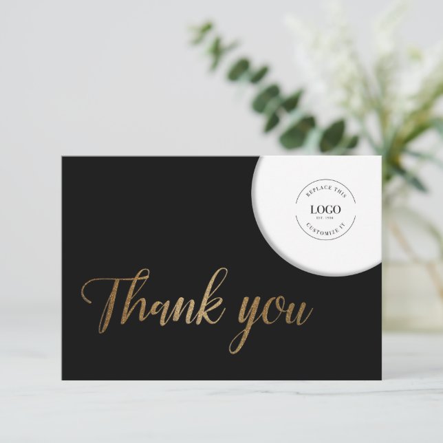Classic Simple Gold Black Your Logo hier Vielen Da Dankeskarte (Stehend Vorderseite)