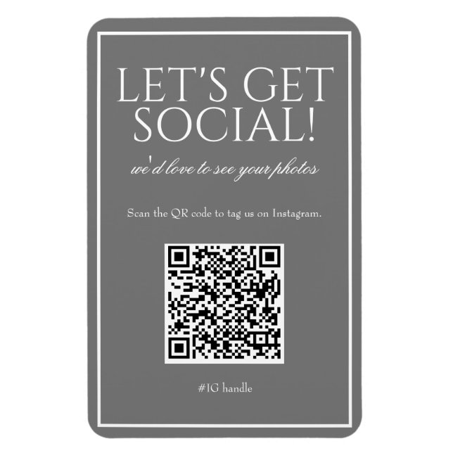 Classic Simple Gray QR Code Social Media Magnet (Vertikal)