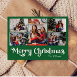 Classic Simple Green Merry Five Foto Feiertagspostkarte<br><div class="desc">Feiern Sie die Saison mit dieser einzigartigen, klassischen, schlichten grünen Merry Christmas 5 Foto Ferien Postkarte mit einer Touch von Vintagem Charme. Das minimalistische Design zeigt eine elegante grün-weiße Farbpalette, die den gemütlichen Geist des Winters widerspiegelt. Seine moderne und lustige Anziehungskraft, gepaart mit der traditionellen Formulierung, schafft ein perfektes Gleichgewicht...</div>