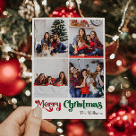 Classic Simple Merry Christmas Vertical Four Foto Feiertagskarte<br><div class="desc">Feiern Sie die Saison mit dieser einzigartigen, klassischen, schlichten Merry Christmas, vier Foto Ferienkarte mit einer Touch von Vintagem Charme. Das minimalistische Design präsentiert eine elegante Rot-Grün-Farbpalette, die den gemütlichen Geist des Winters widerspiegelt. Seine moderne und lustige Anziehungskraft, gepaart mit der traditionellen Formulierung, schafft ein perfektes Gleichgewicht zwischen Kühnheit und...</div>