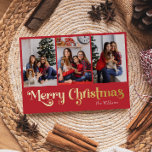 Classic Simple Red 3 Foto Frohe Weihnachten Gold Folien Feiertagskarte<br><div class="desc">Feiern Sie die Saison mit dieser einzigartigen, klassischen, roten 3-Foto Merry Christmas Goldfolie Urlaubskarte mit einer Touch von Vintagem Charme. Das minimalistische Design zeigt eine elegante Rot- und Goldpalette, die den gemütlichen Geist des Winters widerspiegelt. Seine moderne Anziehungskraft, gepaart mit der traditionellen Formulierung, schafft ein perfektes Gleichgewicht zwischen Luxus und...</div>