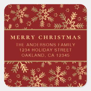 Classic Simple Red Gold Weihnachtsschneeflocken Quadratischer Aufkleber