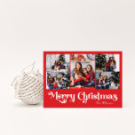 Classic Simple Red Merry Christmas Five Foto Feiertagspostkarte<br><div class="desc">Feiern Sie die Saison mit dieser einzigartigen, klassischen, einfachen roten Weihnachts-Fünf-Foto-Urlaubskarte mit einer Touch Vintagen Charmes. Das minimalistische Design präsentiert eine elegante Rot-Weiß-Palette, die den gemütlichen Geist des Winters widerspiegelt. Seine moderne und lustige Anziehungskraft, gepaart mit der traditionellen Formulierung, schafft ein perfektes Gleichgewicht zwischen Kühnheit und Klasse. Die niedliche und...</div>