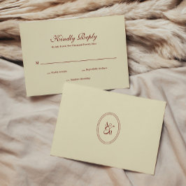 Classic Simple Script Ivory Cream Wedding Monogram RSVP Karte