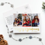 Classic Simple Three Foto Frohe Weihnachten Gold Folien Feiertagspostkarte<br><div class="desc">Feiern Sie die Saison mit dieser einzigartigen, klassischen, einfachen drei Foto Frohe Weihnachtsgoldfolie Urlaub Postkarte mit einer Touch von Vintagem Charme. Das minimalistische Design präsentiert eine elegante goldene Farbpalette, die den gemütlichen Geist des Winters widerspiegelt. Seine moderne Anziehungskraft, gepaart mit der traditionellen Formulierung, schafft ein perfektes Gleichgewicht zwischen Luxus und...</div>