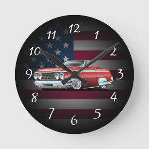 Classic Sixties American Convertible Cartoon Runde Wanduhr