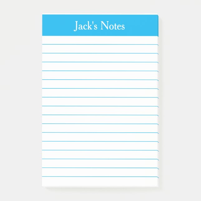 Classic Sky Blue Lined Personalisiert Post-it Klebezettel (Vorderseite)