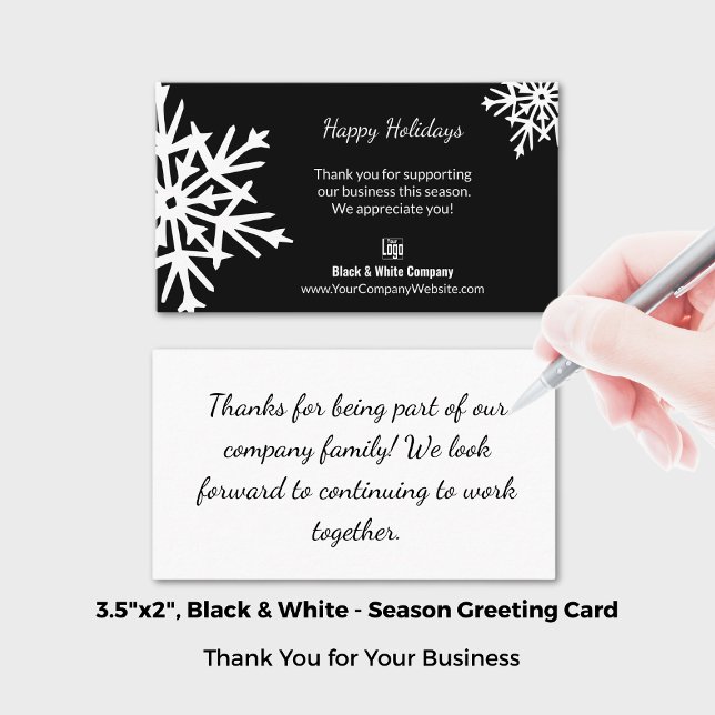 Classic Snowflake Schwarz & Weiß Urlaub Danke Visitenkarte (Bold Snowflake Black & White Holiday Thank You Business Card; Size: 3.5x2 Inch (US))