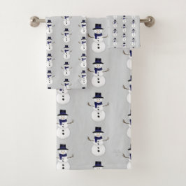 Classic Snowman with Dark Blue Scarf Art Bath Set
