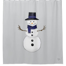 Classic Snowman with Dark Blue Scarf on Gray Duschvorhang