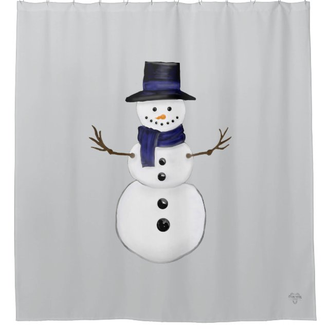 Classic Snowman with Dark Blue Scarf on Gray Duschvorhang (Vorderseite)