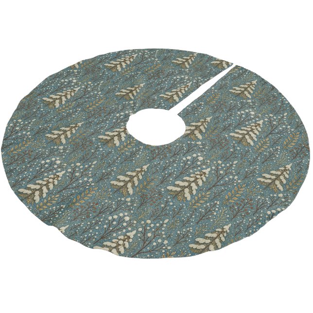 Classic Snowy Winter Forest Trees Art Pattern Polyester Weihnachtsbaumdecke (Schrägansicht)