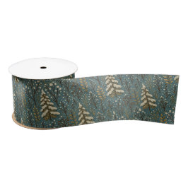 Classic Snowy Winter Forest Trees Art Pattern Satinband