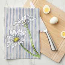 Classic Soft Blue Striped Watercolor Daisy 