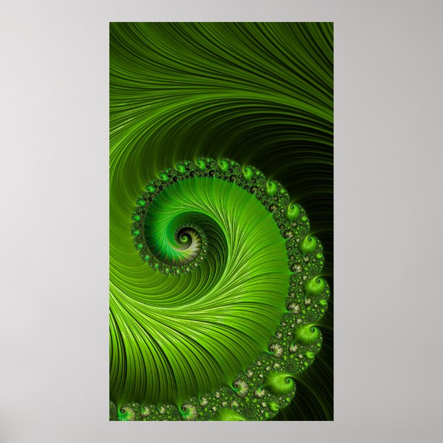 Classic Spring Green Spiral Fractal Abstract Poster (Vorne)