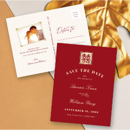 Classic Square Double Xi Chinesisch Save the Date Ankündigungspostkarte