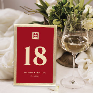 Classic Square Double Xi Red Gold Chinesisch Hochz Tischnummer