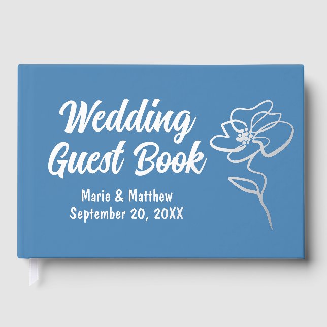 Classic Steel Blue Floral Sketch Foil Gästebuch (Vorderseite)
