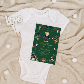 Classic Stripe Rustic Plaid Teddy Bear Baby Shower Einladung