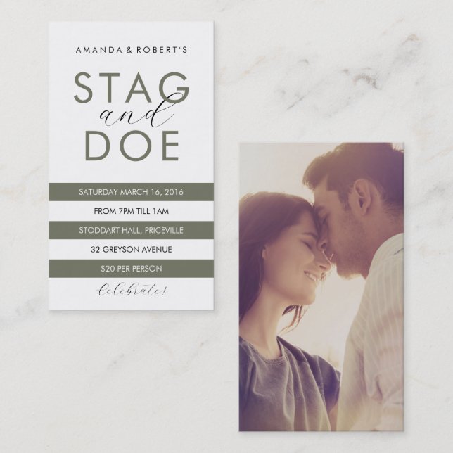 Classic Stripe Stag & Doe Ticket, benutzerdefinier Visitenkarte (Vorne/Hinten)