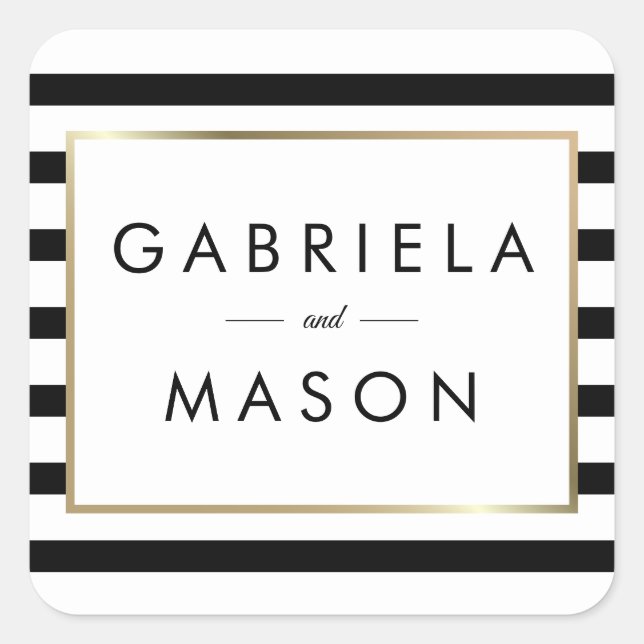 Classic Stripe Wedding | Imitate Gold Foil Quadratischer Aufkleber (Vorderseite)