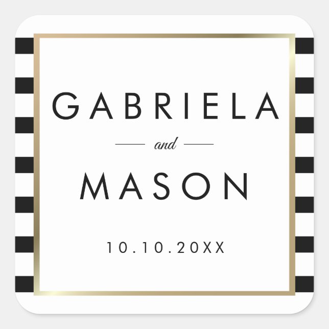 Classic Stripe Wedding | Imitate Gold Foil Quadratischer Aufkleber (Vorderseite)